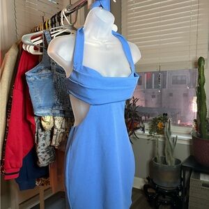 Elegant Blue Halter Dress